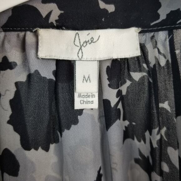 Joie Silk 3/4 Sleeve Blouse V-Neck Pleated Front Black Gray Medium - Picture 6 of 7